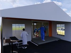  alt="Des cabines pour le test du Coronavirus"